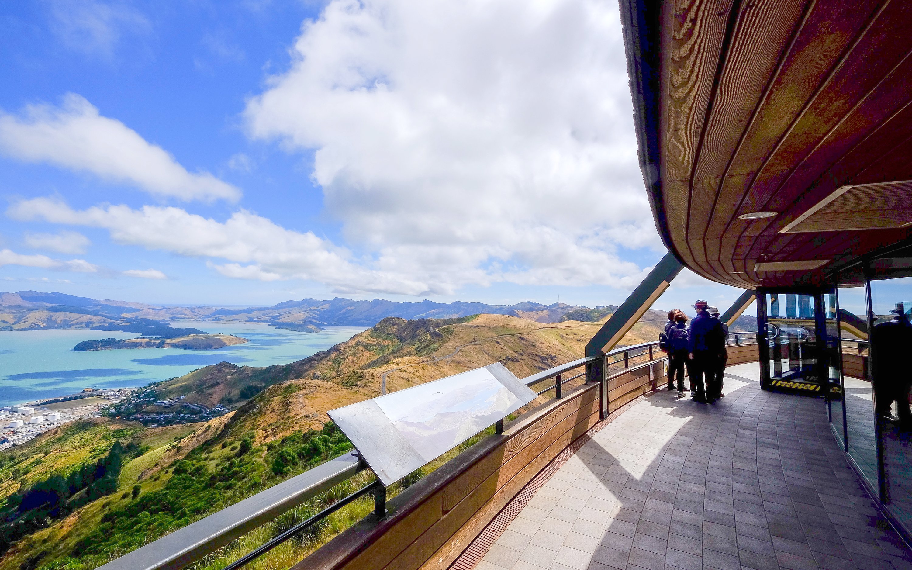 Christchurch Gondola Station view over Port Hills and Lyttelton Harbour, Canterbury.