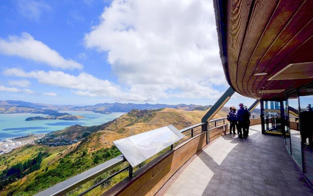 Christchurch Gondola Station view over Port Hills and Lyttelton Harbour, Canterbury.