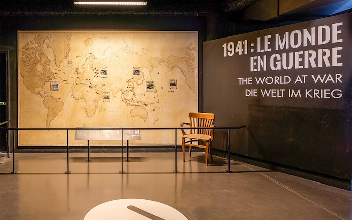 World War II map display at Caen Memorial Museum, France.