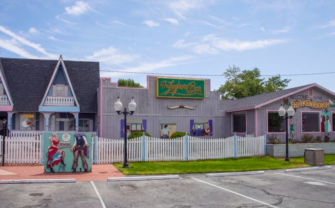 Chicken Ranch Brothel exterior with signage in Nevada.