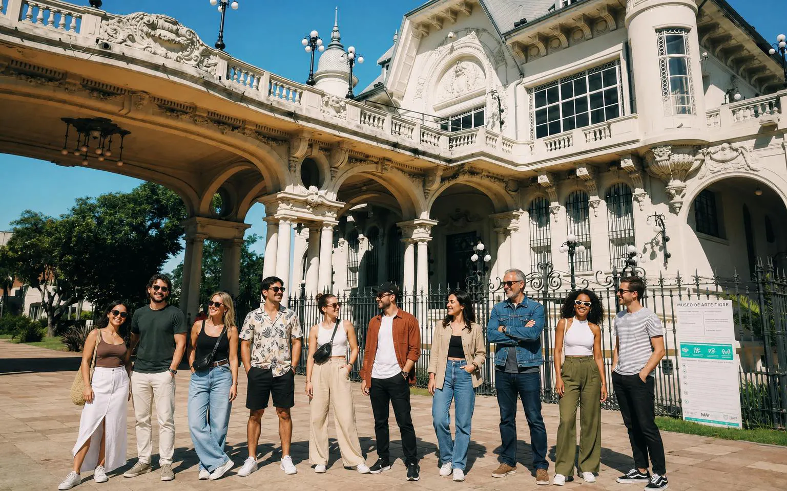 Group of tourists outside Museo de Arte Tigre during Buenos Aires city tour.