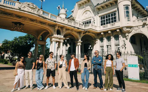 Group of tourists outside Museo de Arte Tigre during Buenos Aires city tour.