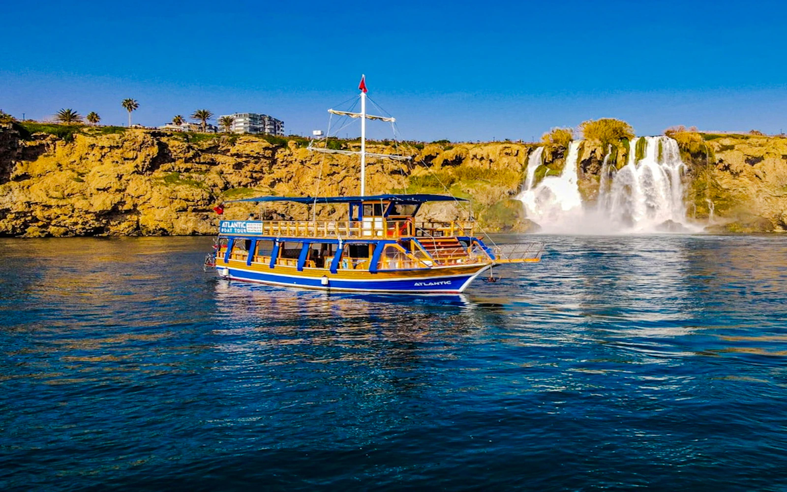 Antalya Coast Boat Cruise to Duden Waterfalls and Lara Beach with Lunch & Soft Drinks