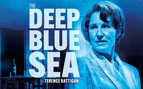 Poster for The Deep Blue Sea play by Terence Rattigan, featuring a woman in blue lighting.