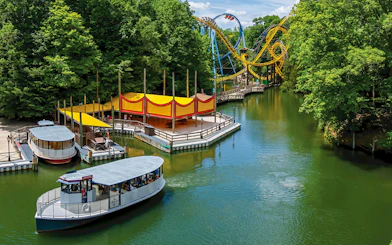 Boat ride and roller coaster at Busch Gardens Williamsburg.