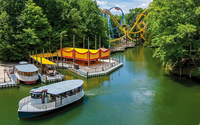 Boat ride and roller coaster at Busch Gardens Williamsburg.
