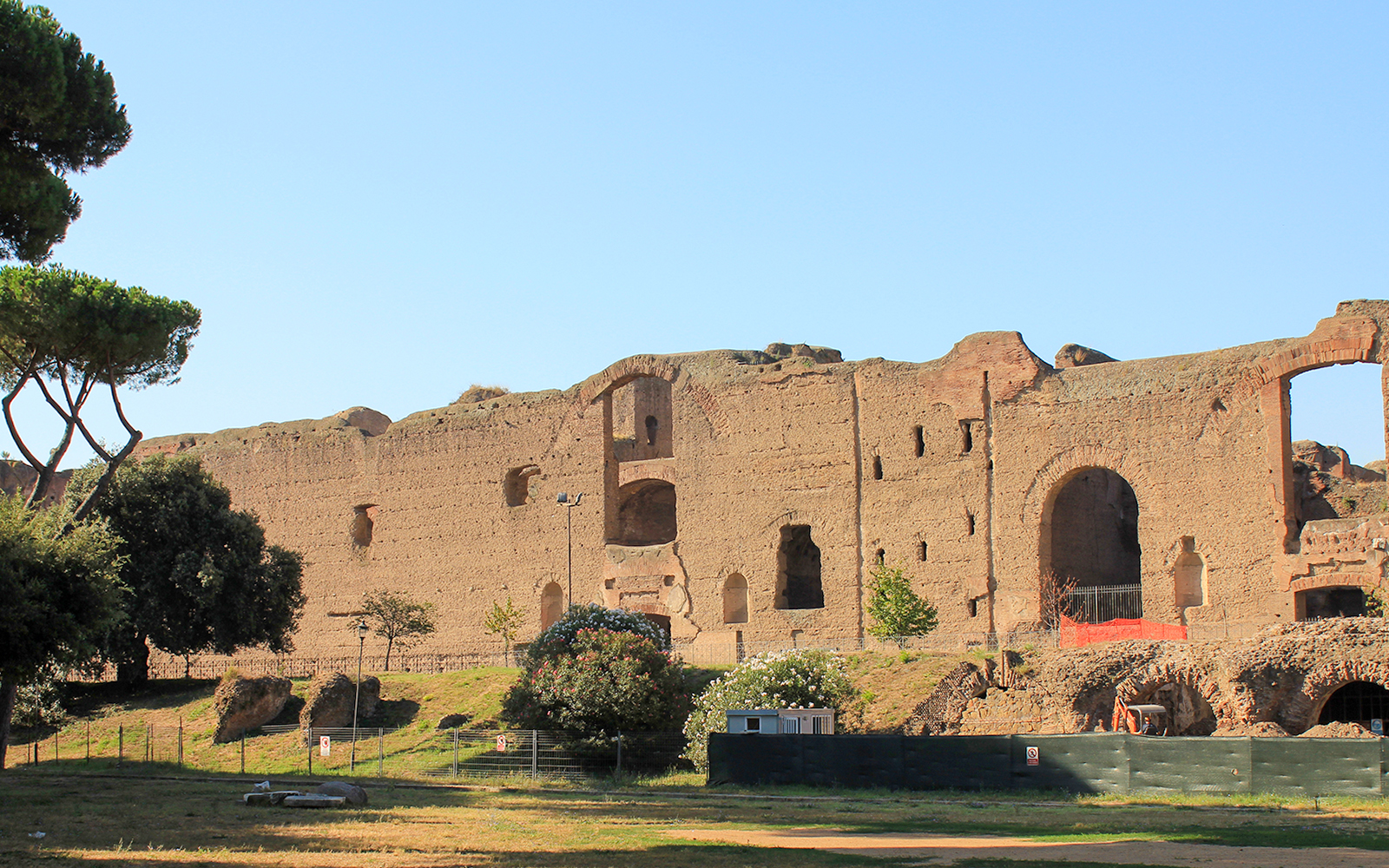 Ruin of the Circus of Maxentius on Appian Way, Rome, Italy, with ancient brick walls.