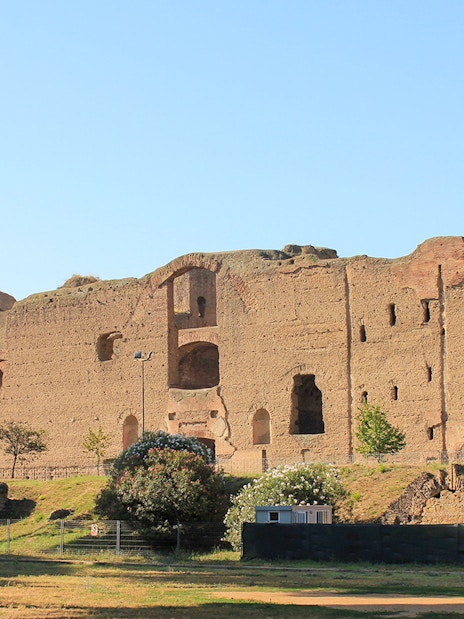 Ruin of the Circus of Maxentius on Appian Way, Rome, Italy, with ancient brick walls.