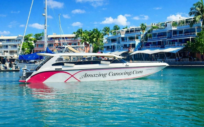 Speedboat at Royal Phuket Marina for James Bond Island tour.