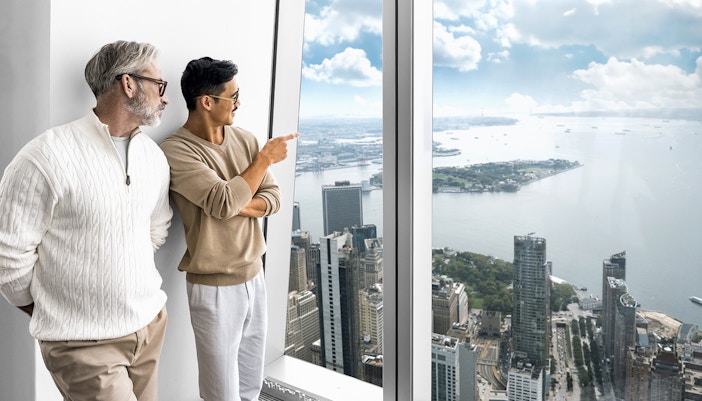 Guests viewing New York skyline from One World Observatory