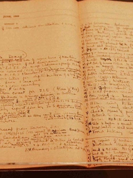 Handwritten notes from June 1944 in the Churchill War Rooms, London.