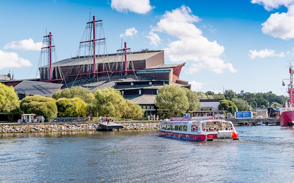Sightseeing boat near Vasa Museum in Stockholm, Sweden.