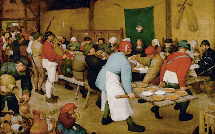 Peasant wedding scene by Pieter Bruegel at Kunsthistorisches Museum, Vienna.