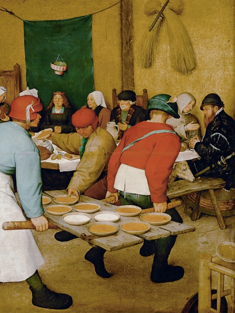 Peasant wedding scene by Pieter Bruegel at Kunsthistorisches Museum, Vienna.