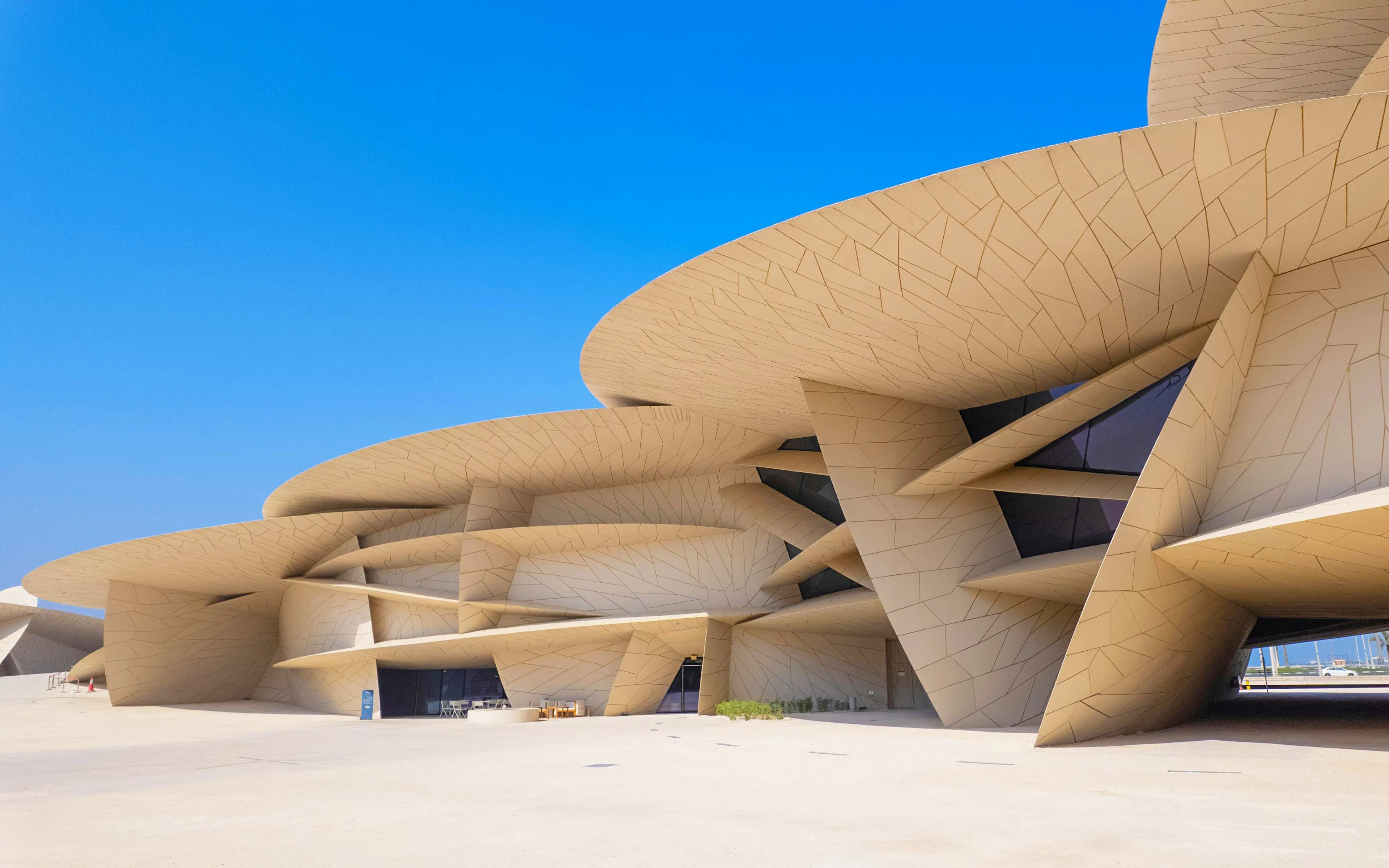 National Museum of Qatar's unique architecture and outdoor courtyard in Doha.