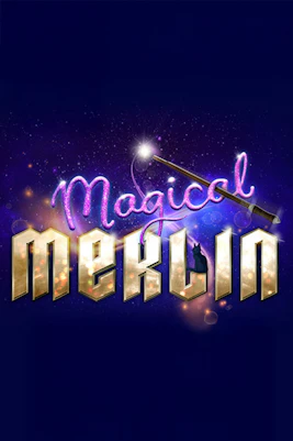 Magical Merlin logo with wand and starry background