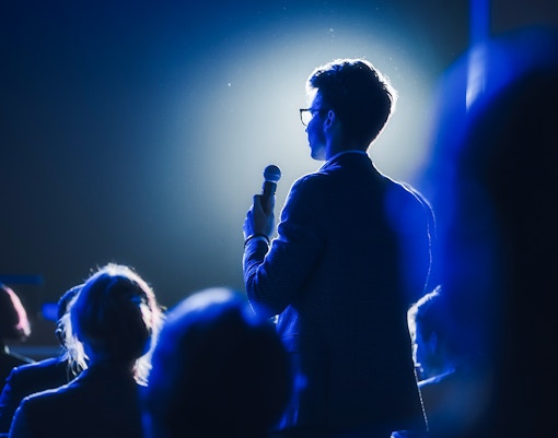 Audience member asking a question at Filmmakers panel Q&A, Harry Potter London Studios.