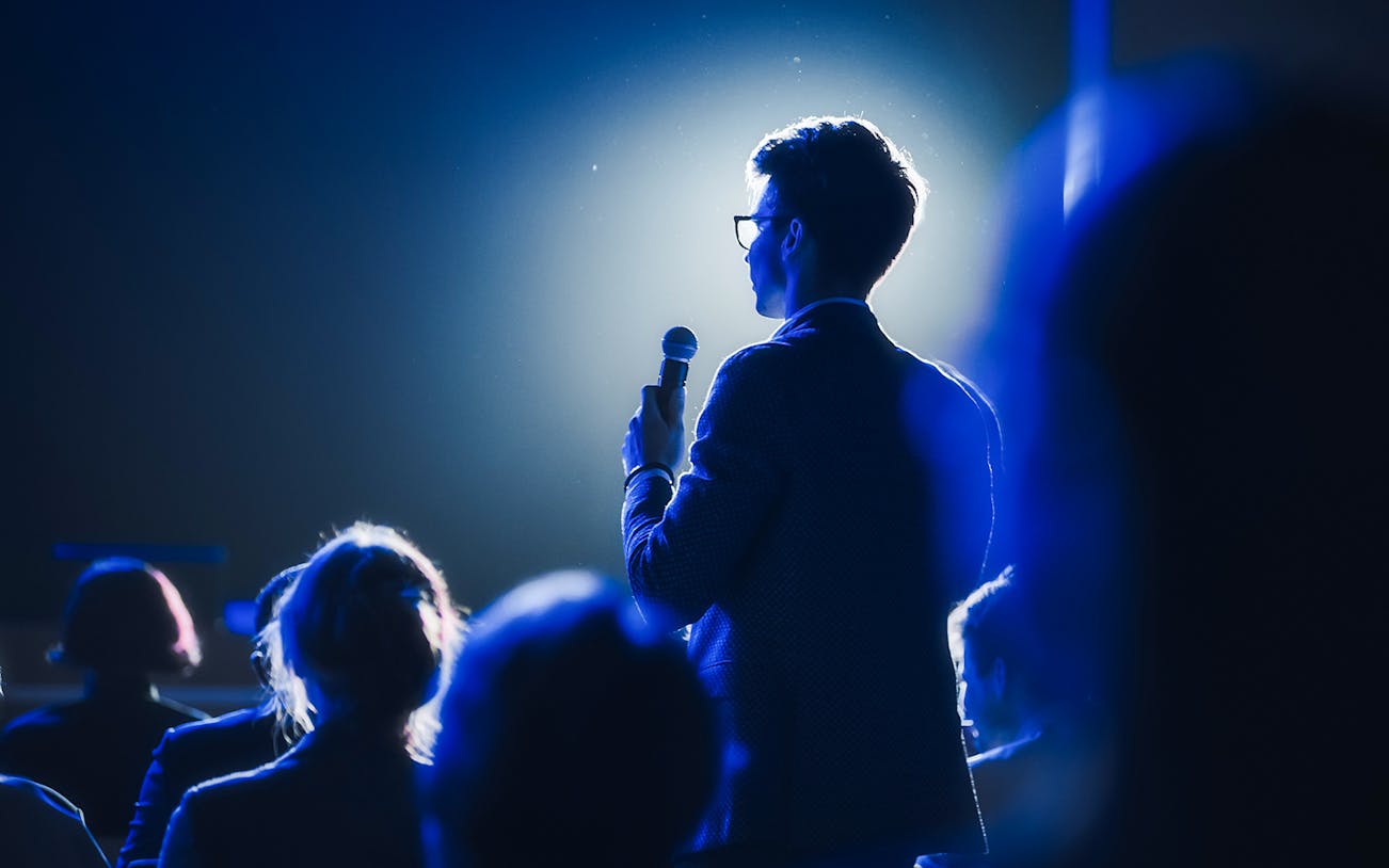 Audience member asking a question at Filmmakers panel Q&A, Harry Potter London Studios.