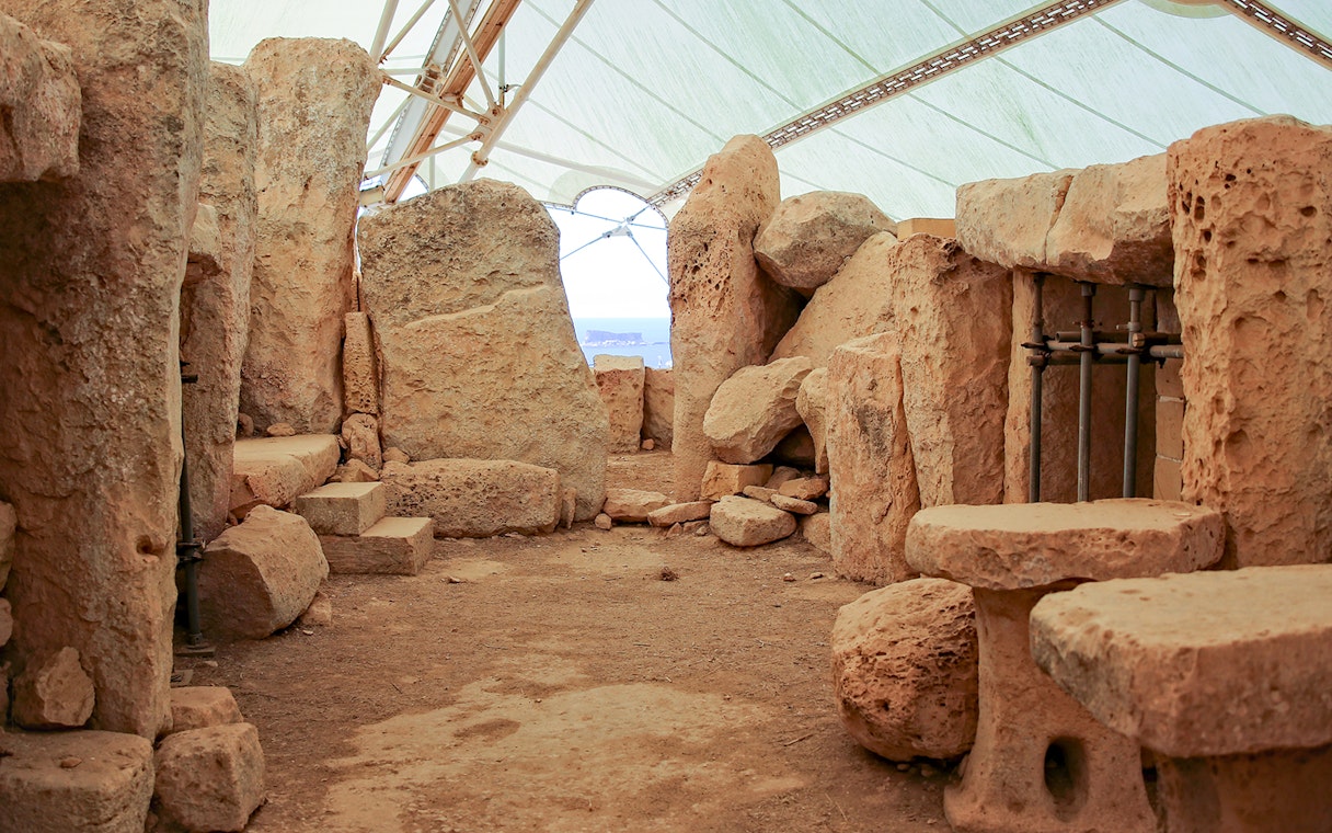 Hagar Qim temple ruins with ancient stone structures in Malta.