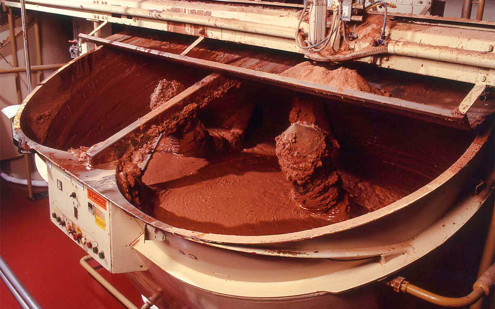 Chocolate fudge mixing machine at Choco-Story Brussels Museum.