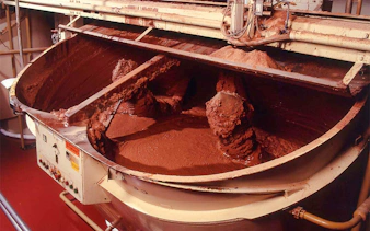 Chocolate fudge mixing machine at Choco-Story Brussels Museum.