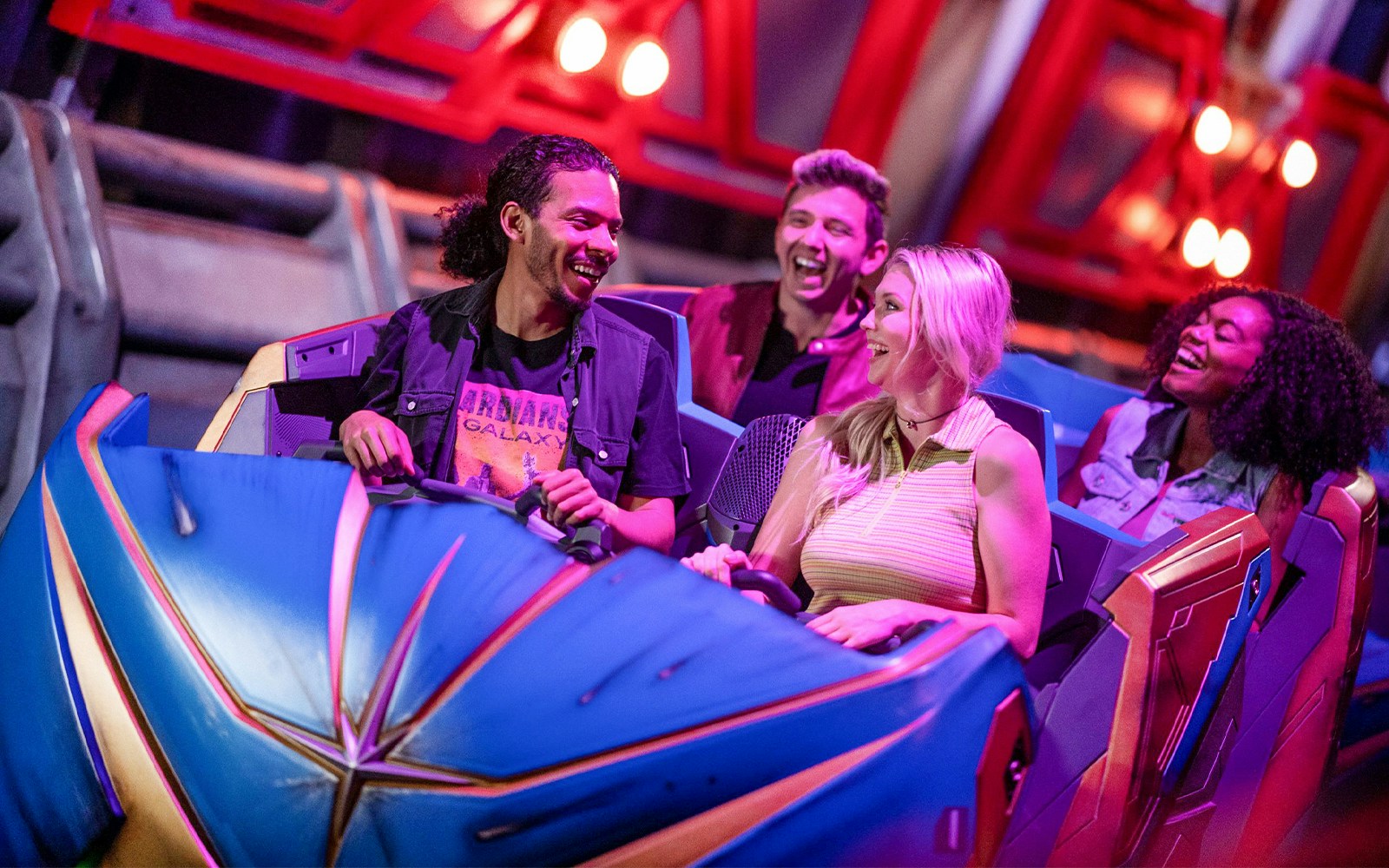 Guests enjoying a space-themed ride EPCOT, Walt Disney World, Orlando.