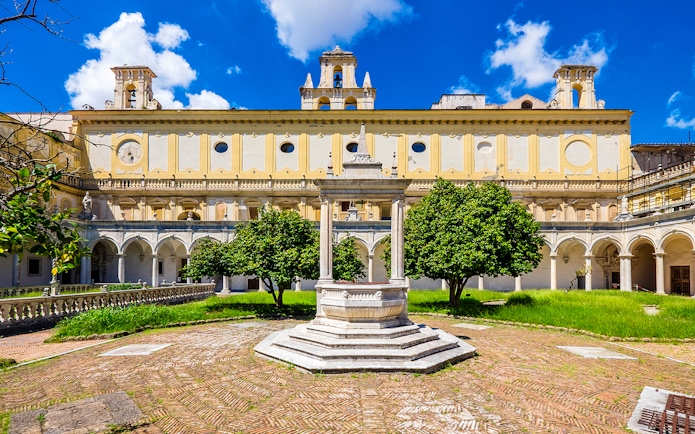 Courtyard of Certosa di San Martino during Pedamentina trek in Naples.