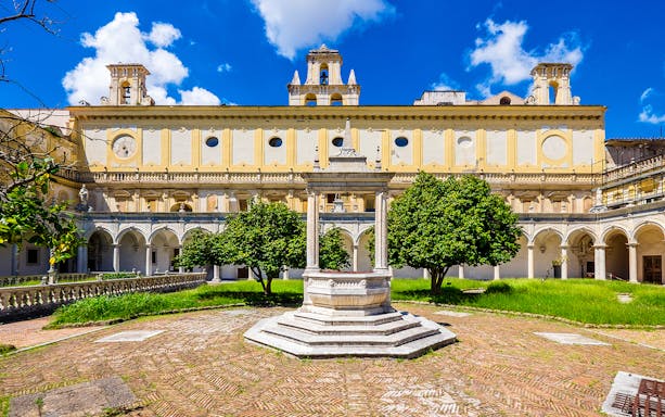 Courtyard of Certosa di San Martino during Pedamentina trek in Naples.
