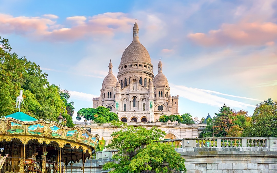 Sacre Coeur Cathedral on Montmartre Hill in Paris