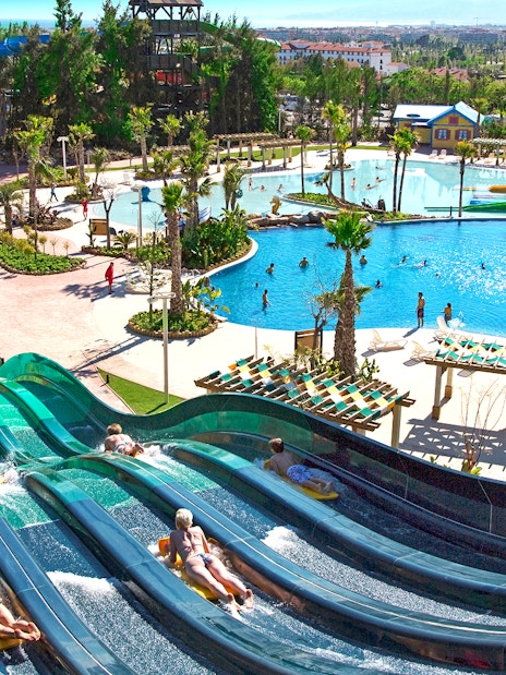 Water slides and pools at Costa Caribe Aquatic Park, Spain.