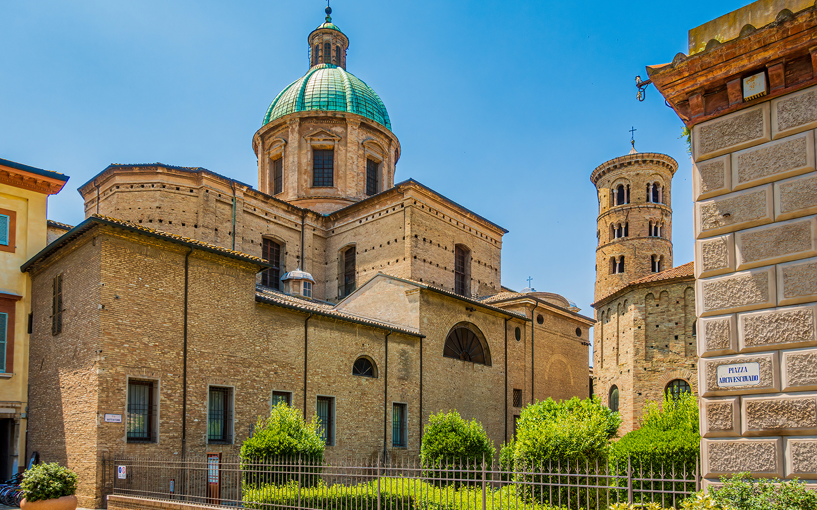 Ravenna's Basilica of San Vitale with its iconic dome and bell tower.