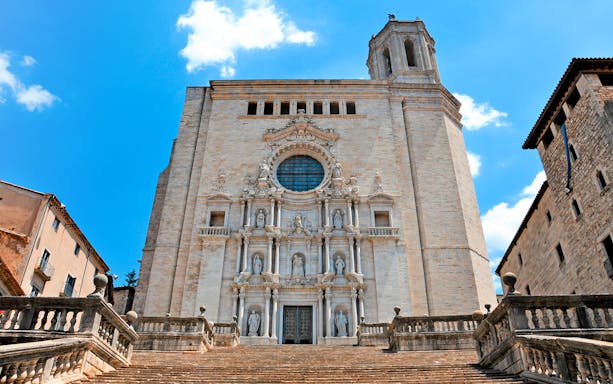 Girona Cathedral facade with steps, Girona, Spain.