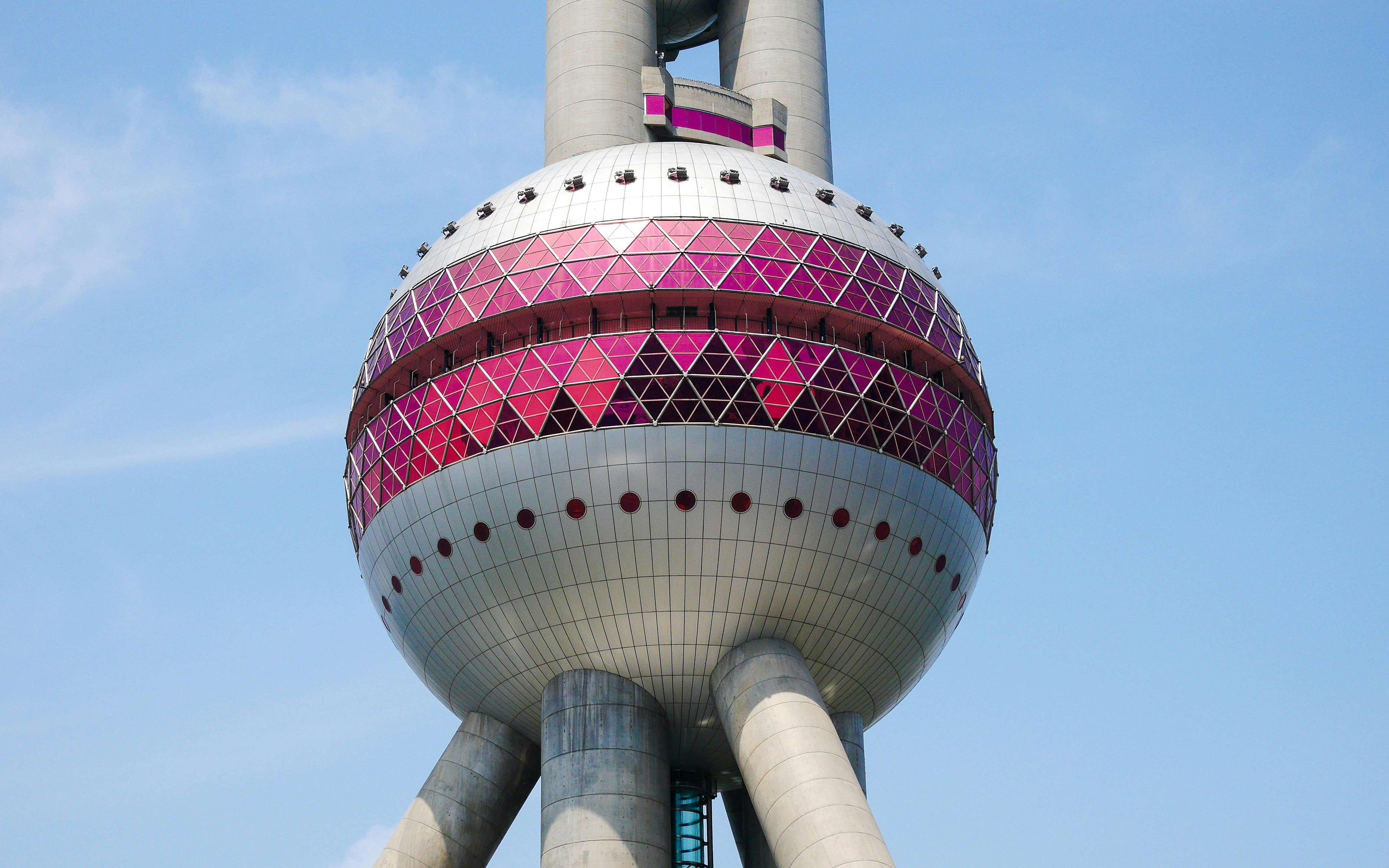 Middle sphere of the Oriental Pearl Tower in Shanghai with geometric design.
