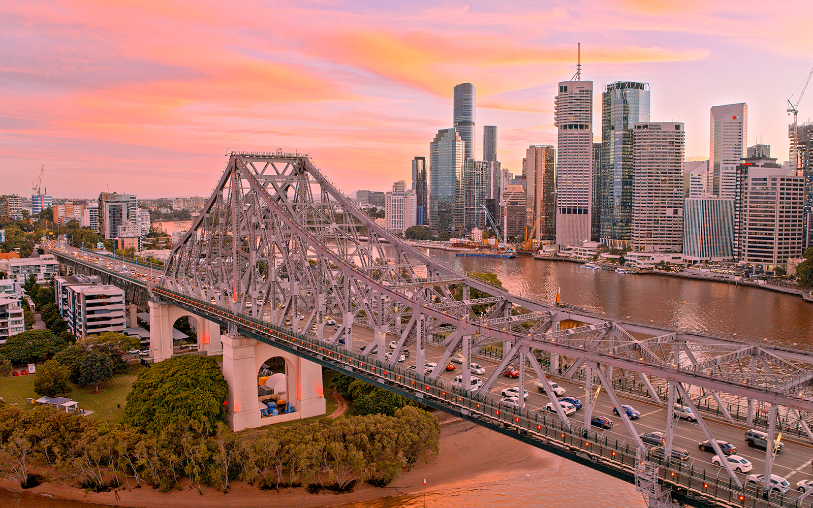 Twilight view of Story Bridge and Brisbane skyline during Adventure Climb.