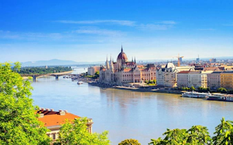 Hungarian Parliament Building along the Danube River in Budapest.