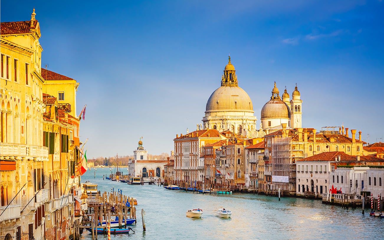Grand Canal view with Santa Maria della Salute in Venice, Italy.