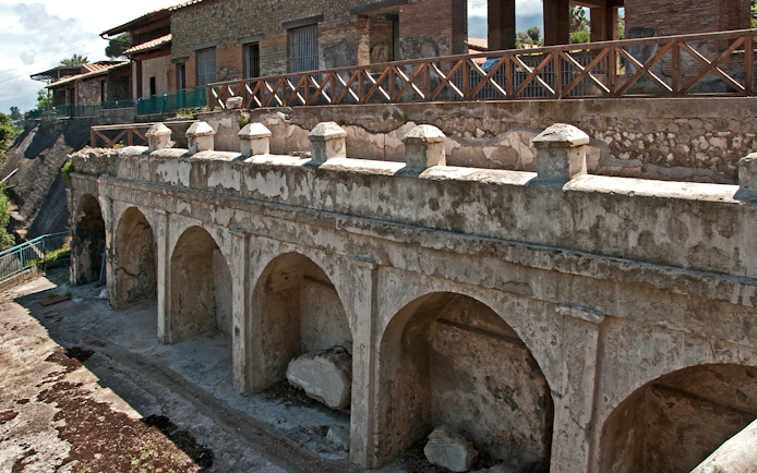 Villa Arianna Pompeii ancient arches and stone structure.