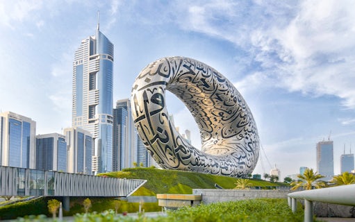 Museum of the Future in Dubai with Arabic calligraphy on its facade.
