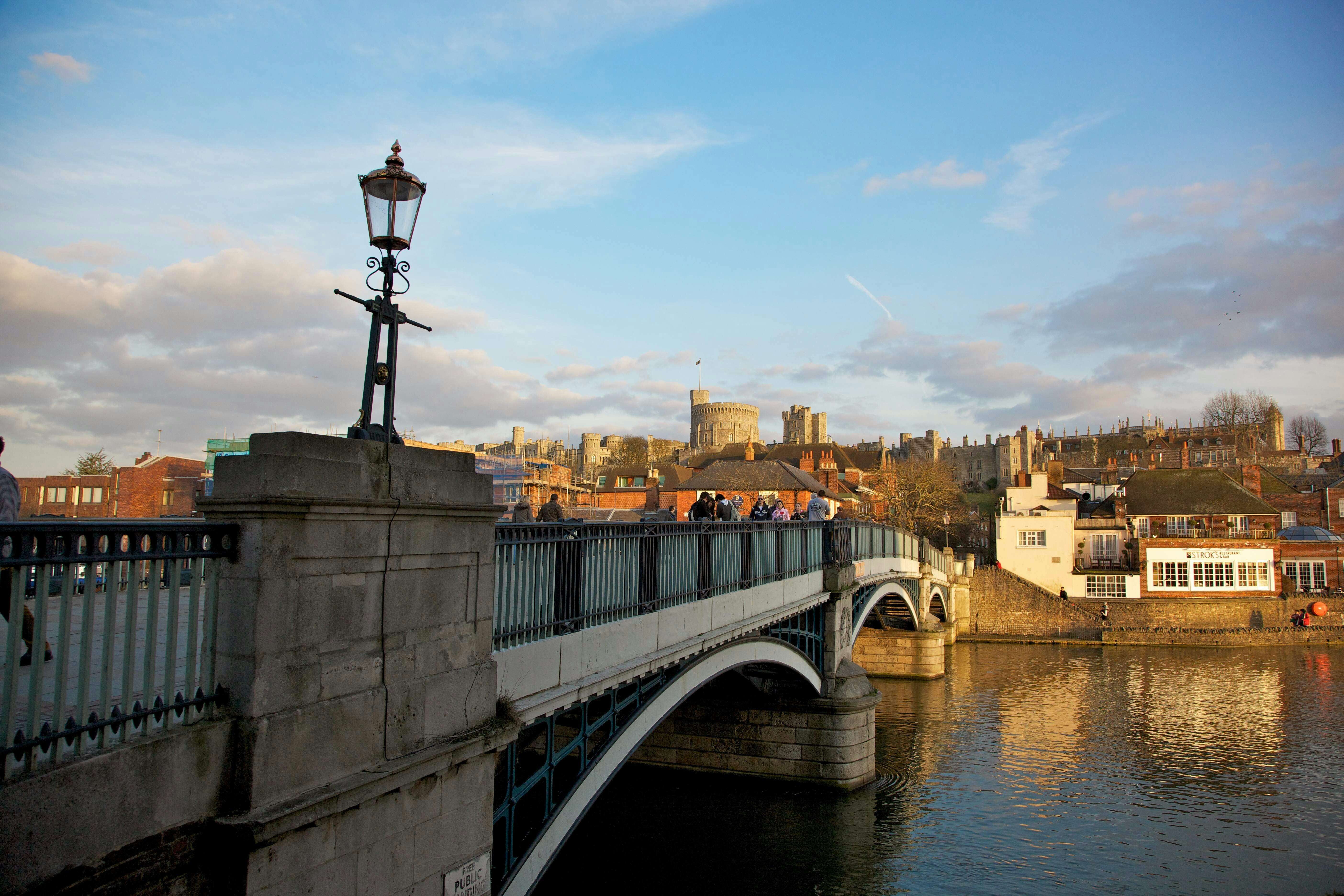 Windsor bridge over the Thames with Windsor Castle in the background.