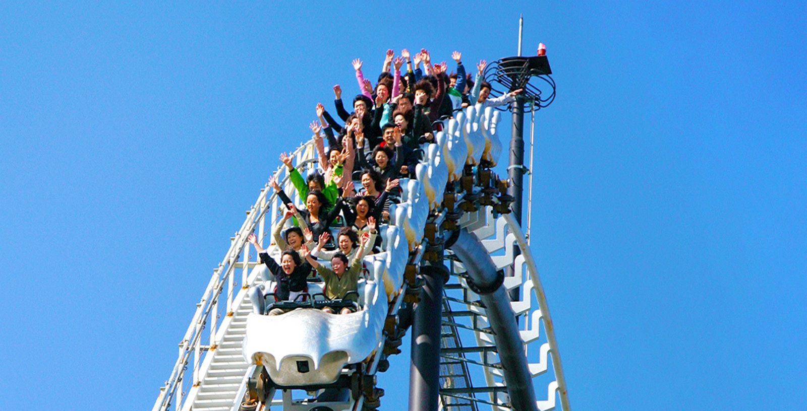 Roller coasters and attractions at Fuji-Q Highland amusement park, Tokyo, Japan.