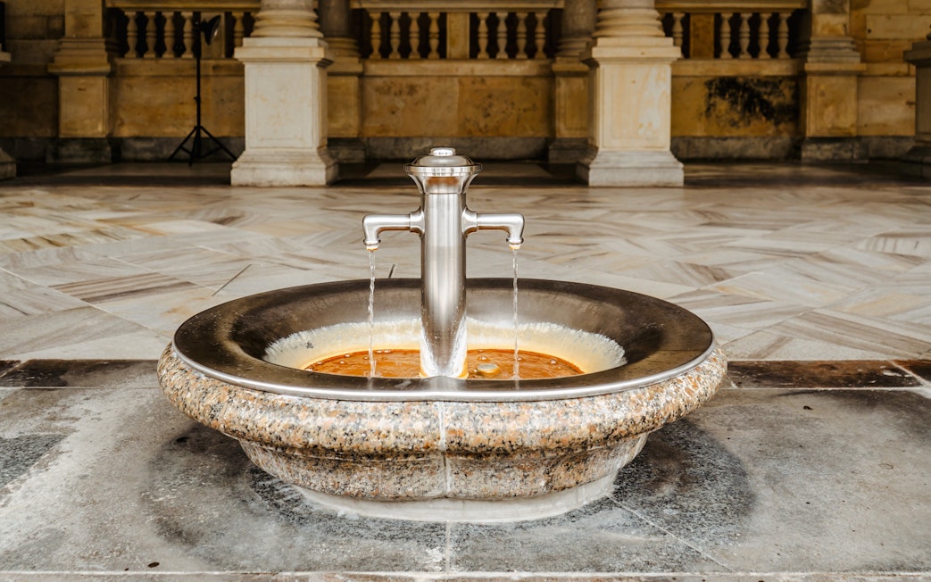 Healing water fountain in Karlovy Vary, Czech Republic.