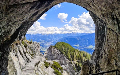 Werfen Ice Caves entrance with mountain view, Salzburg private trip.