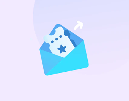Ticket inside blue envelope with arrow indicating sending or receiving.