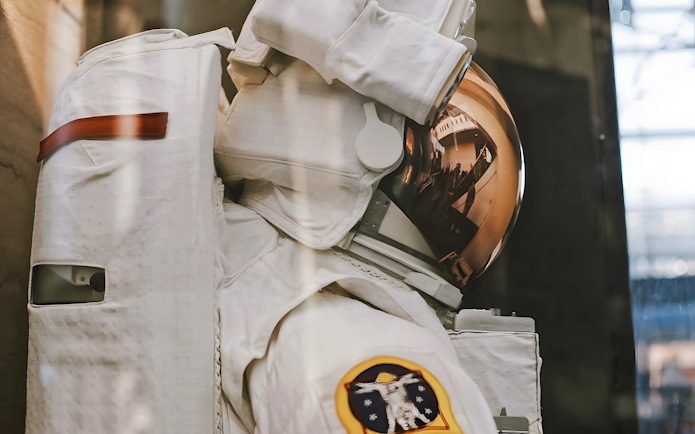 Astronaut suit display at Smithsonian's National Air and Space Museum.