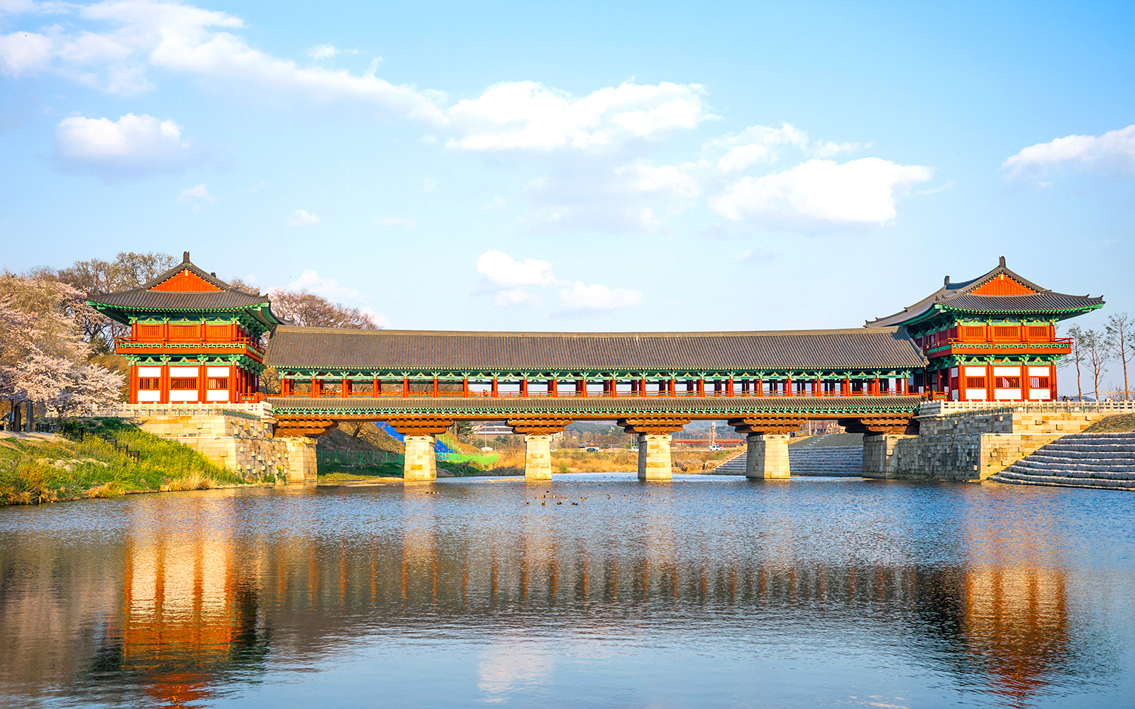 Woljeonggyo Bridge over a river in Gyeongju, South Korea, part of UNESCO World Heritage site.