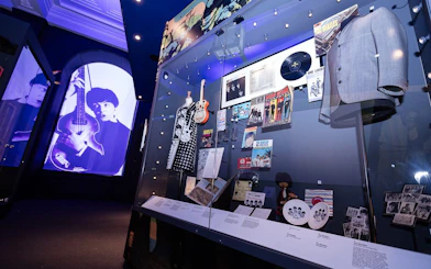 Exhibit of Beatles memorabilia at The British Music Experience in Liverpool.