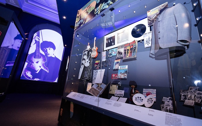 Exhibit of Beatles memorabilia at The British Music Experience in Liverpool.