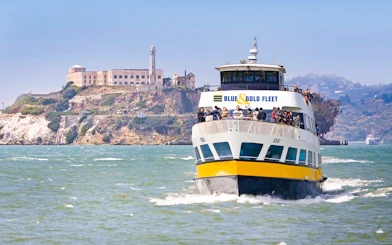 Ferry approaching Alcatraz Island on San Francisco Bay cruise.