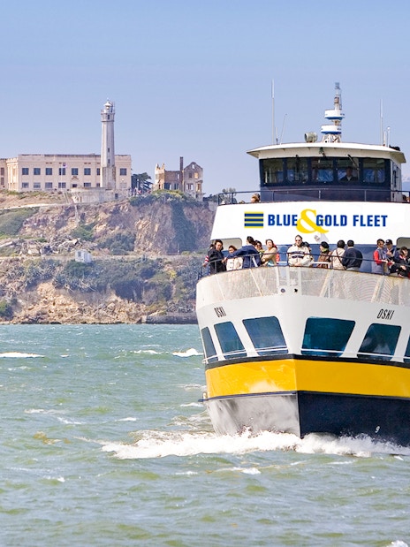 Ferry approaching Alcatraz Island on San Francisco Bay cruise.