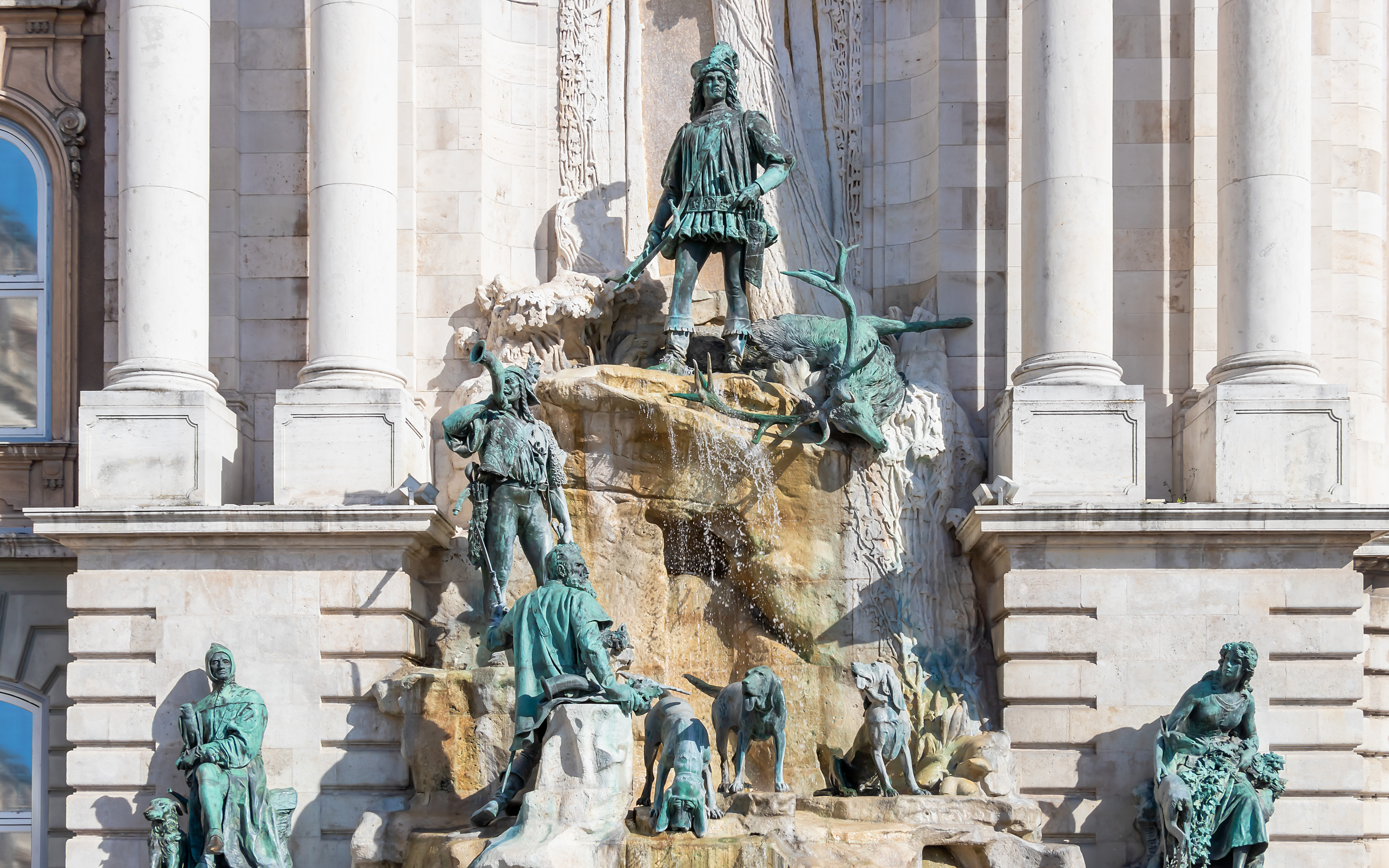 Matthias Fountain statues at Buda Castle, Budapest, Hungary.